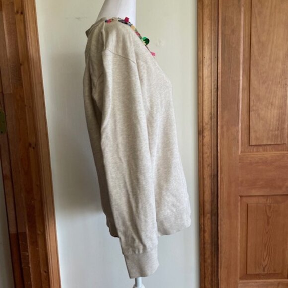 J. CREW Embellished Beaded Sweatshirt Oatmeal Mermaid M - Picture 9 of 16